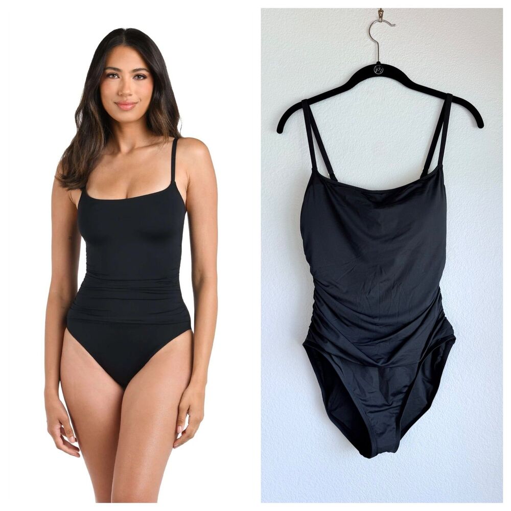 NWT La Blanca Women's Island Goddess Lingerie One Piece in Solid Black Size 10